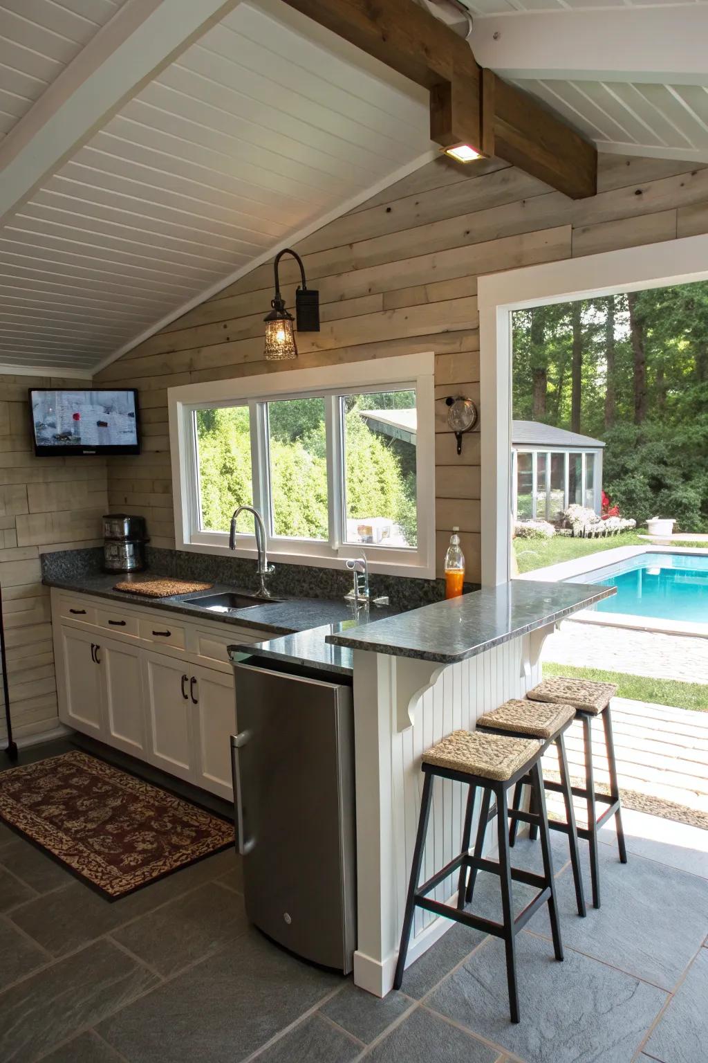 Savor poolside refreshments with a handy kitchenette setup