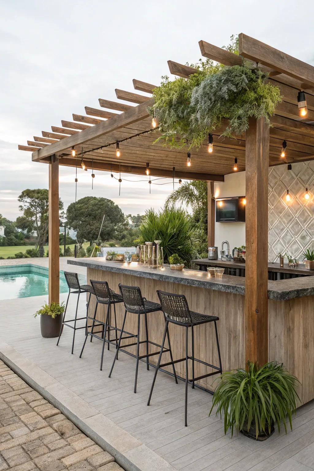 A canopy-covered bar makes a perfect open-air setting.