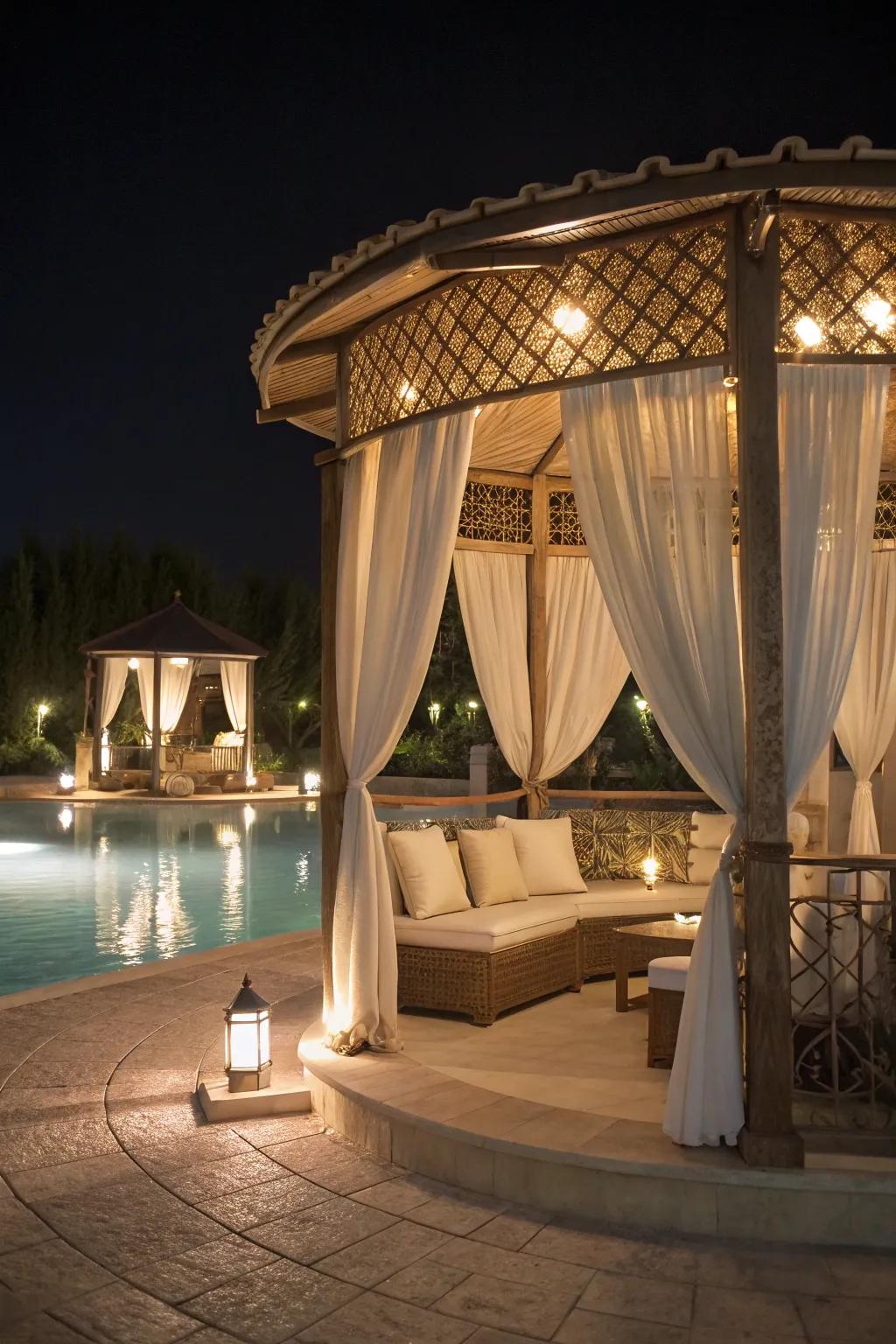 A gazebo creates a personal oasis for unwinding and fun.