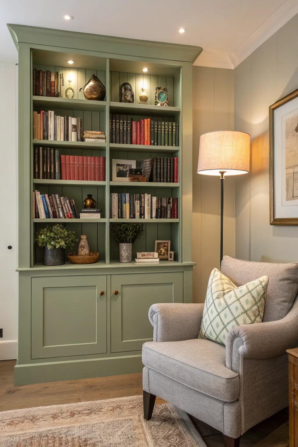 Moss green adds a serene feeling to cozy corners.