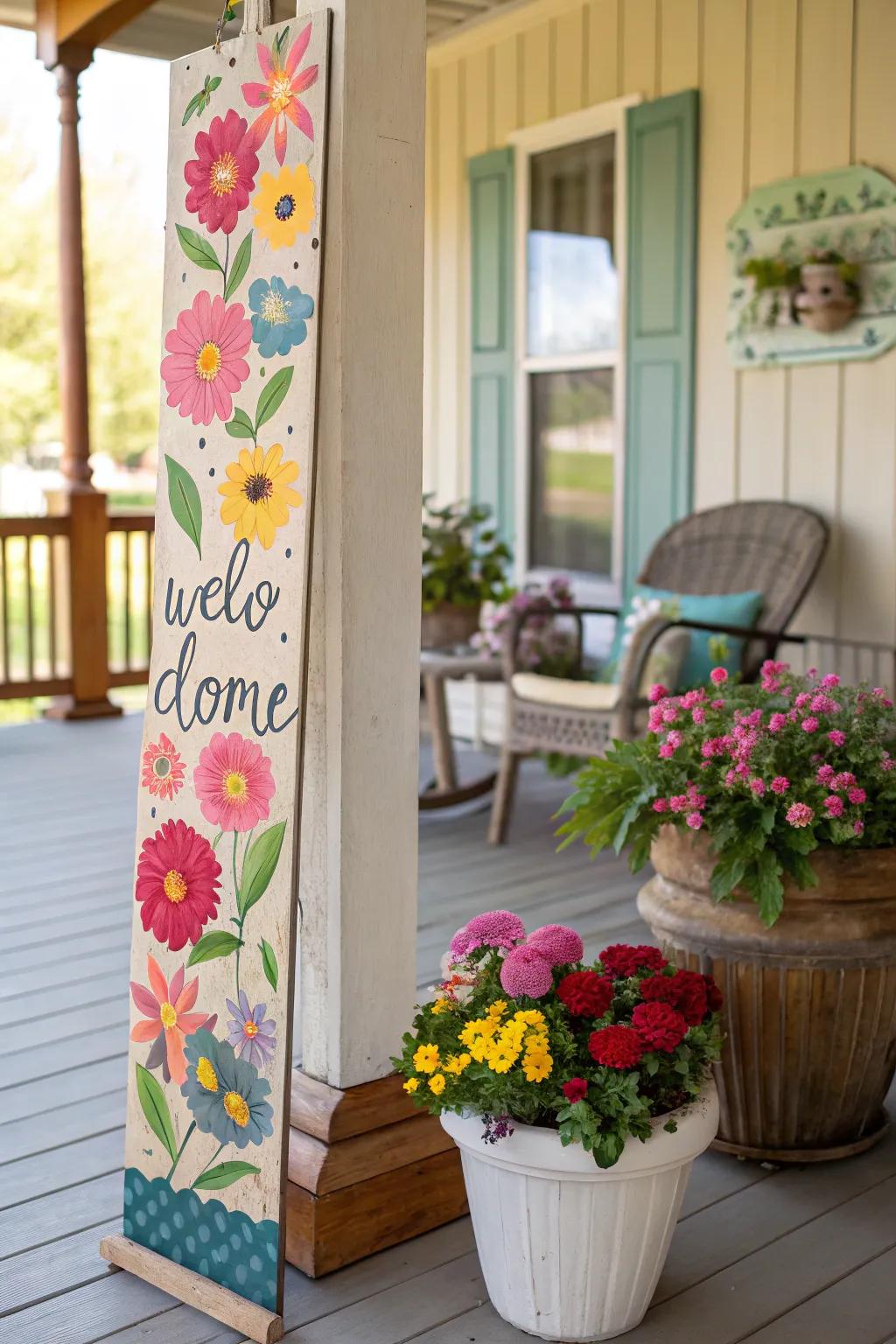 A flower-themed sign bursting with color.
