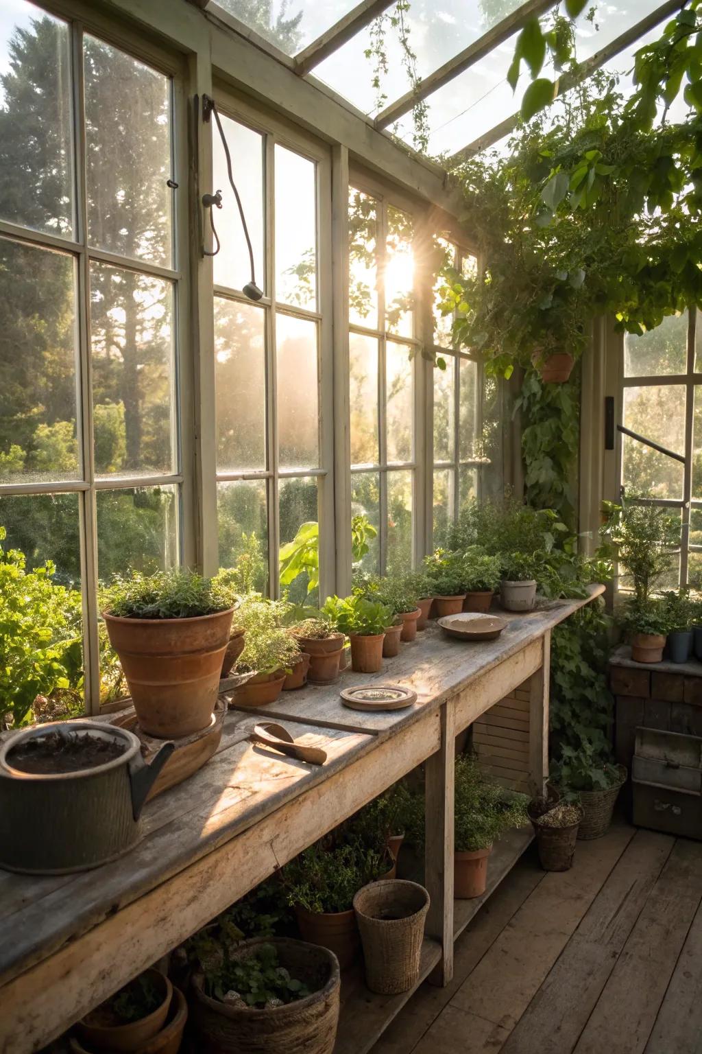 A potting shed basking in natural sunlight.