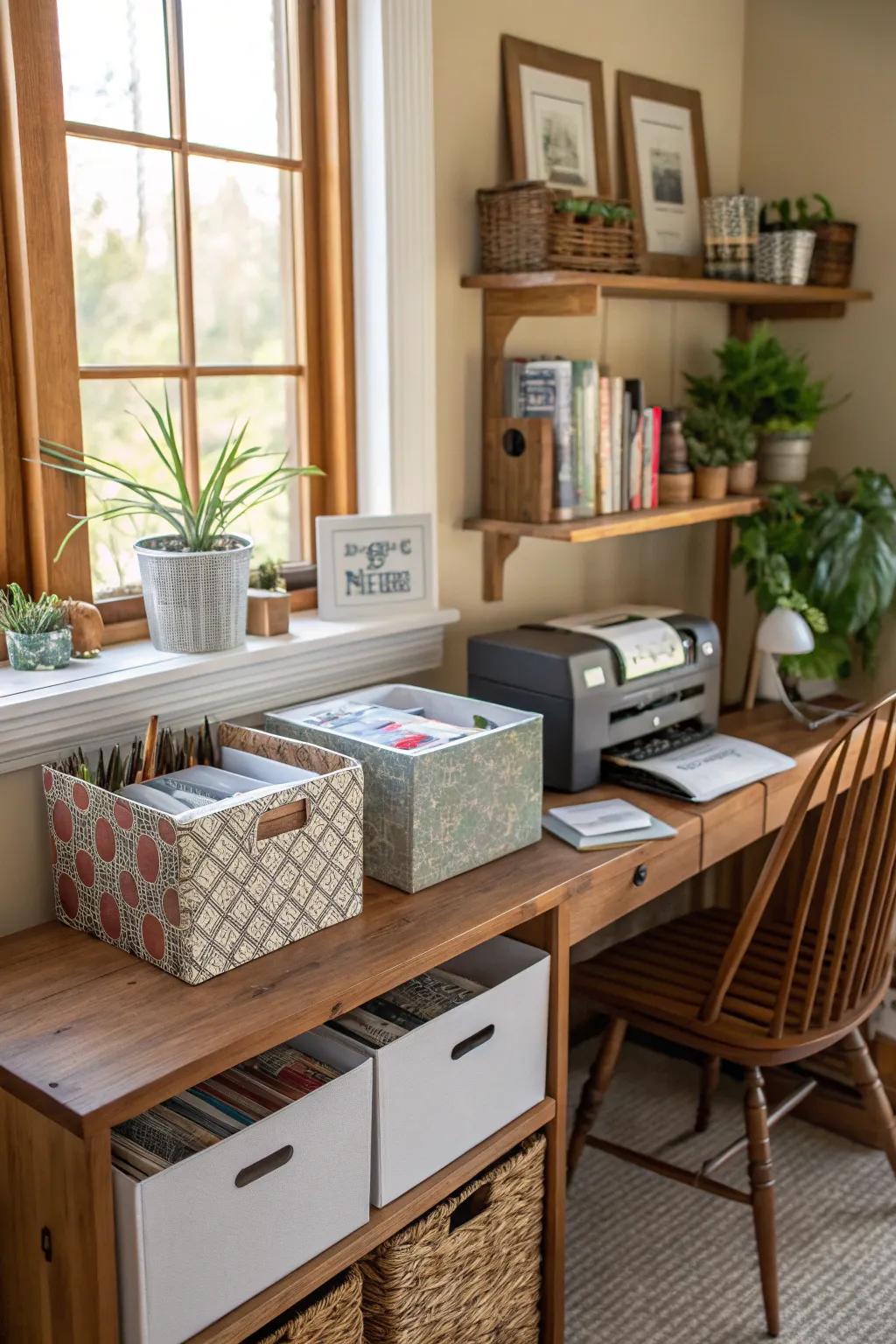 Custom DIY storage boxes for a personal touch in paper organization.