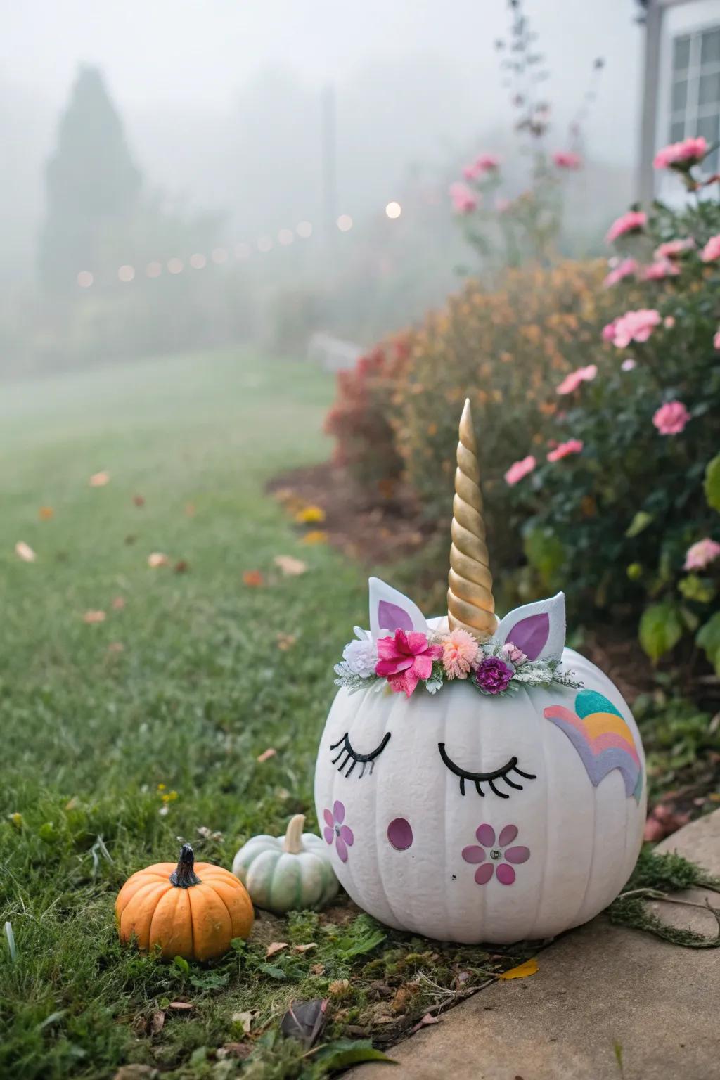 Unicorn pumpkins infuse a magical element into your autumnal festivities.