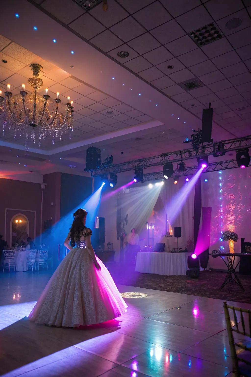 Illumination effects alter the venue's atmosphere.