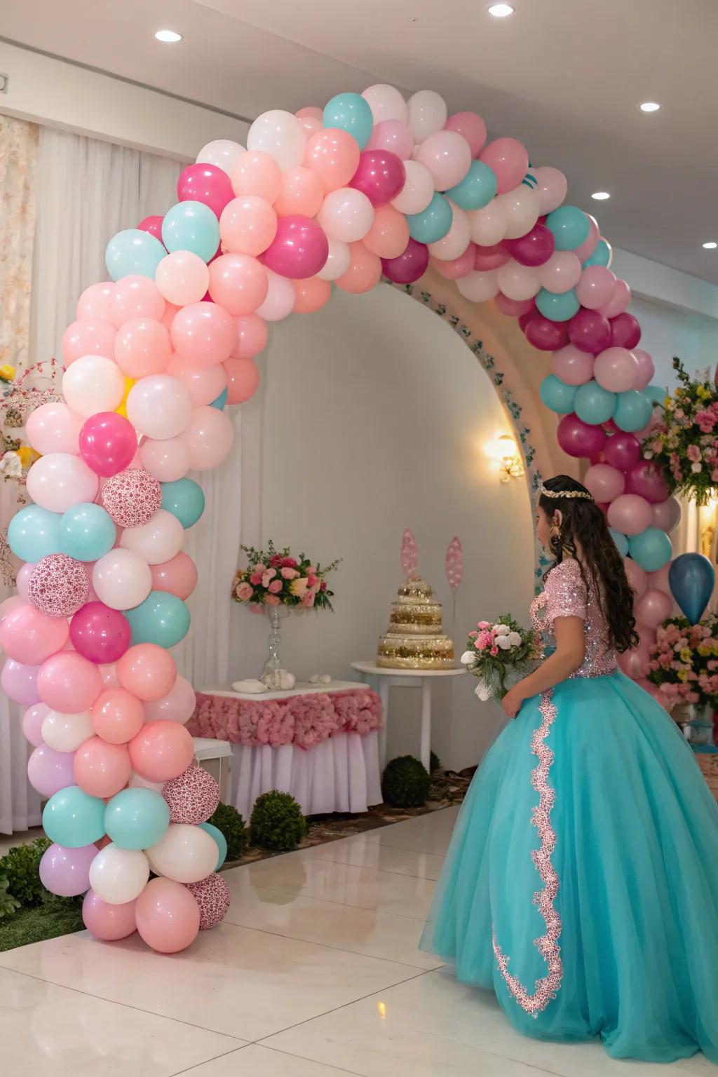 Air balloon decorations bring a fun touch to quincea&ntilde;era parties.