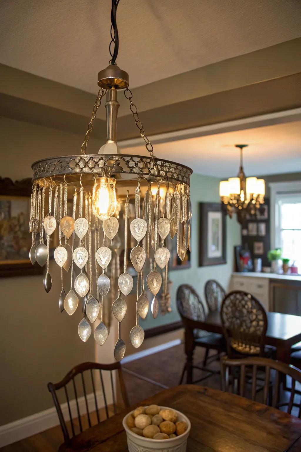 A unique chandelier made from repurposed spoons.
