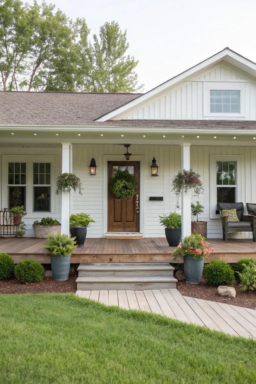 Balanced greenery introduces a welcoming element to your entry.