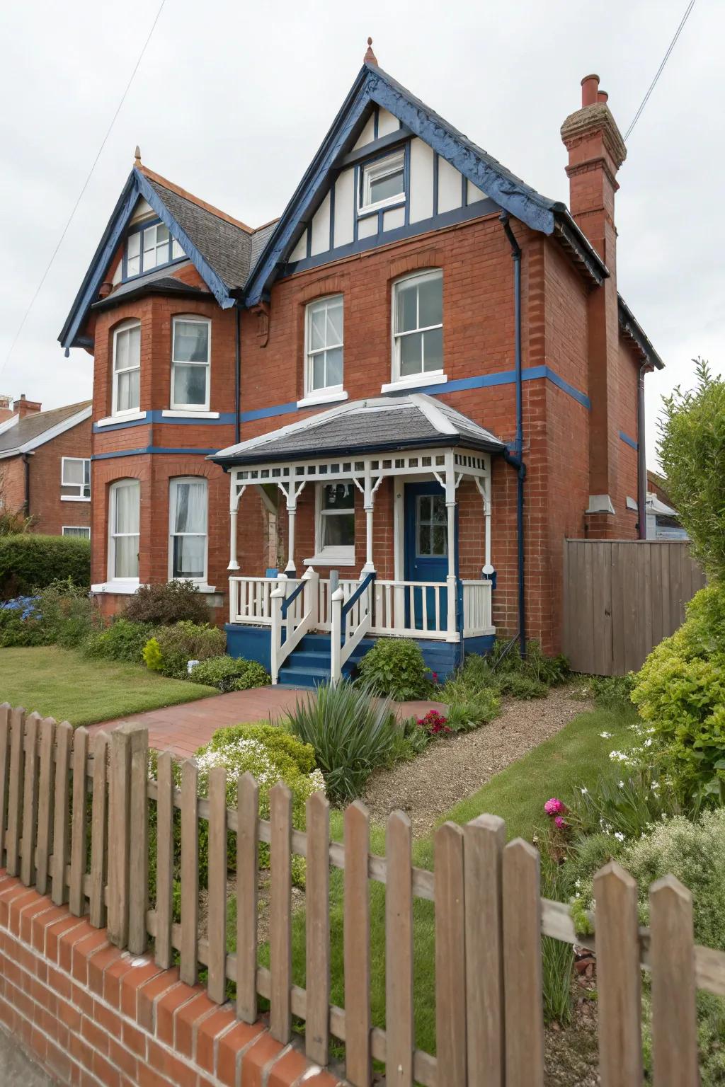 Ocean trim adds a vibrant and captivating contrast to crimson brick houses.