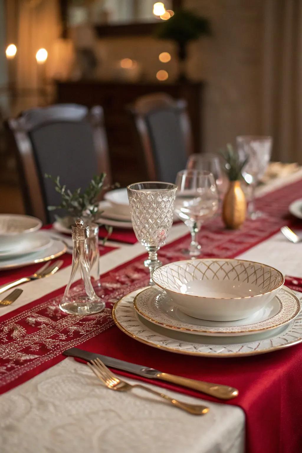 A striking red themed table arrangement for the holidays.