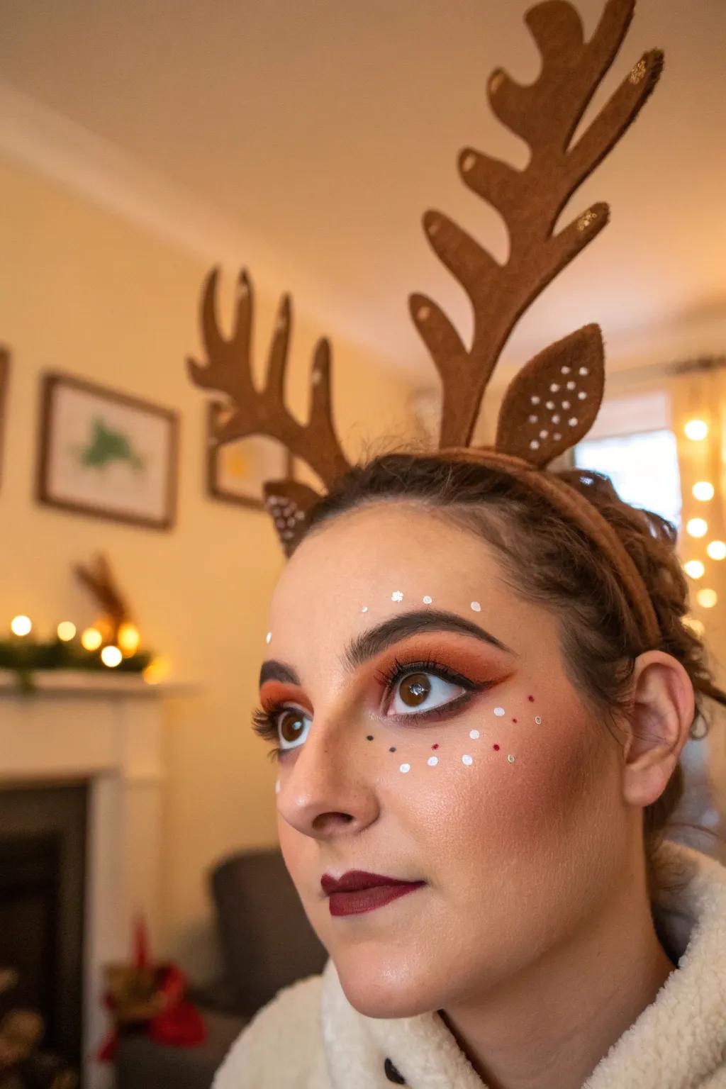 Magnificent eye makeup takes the reindeer concept to the next level.