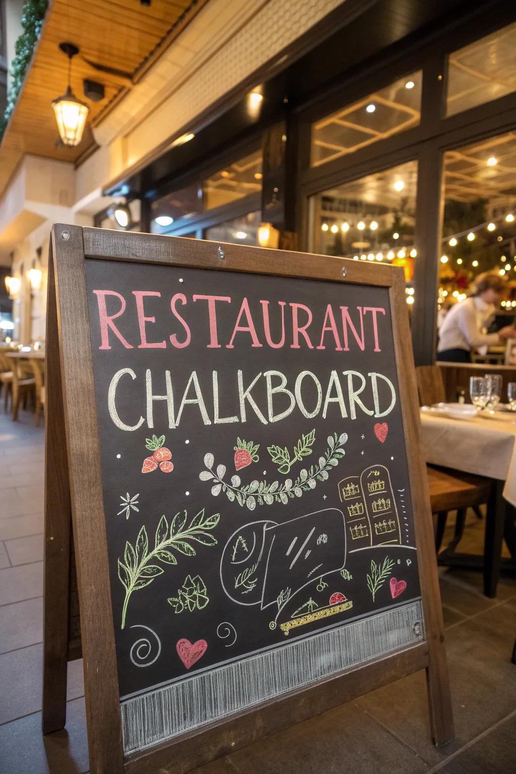 A chalkboard featuring a funny saying that adds a playful element to the restaurant's decor.