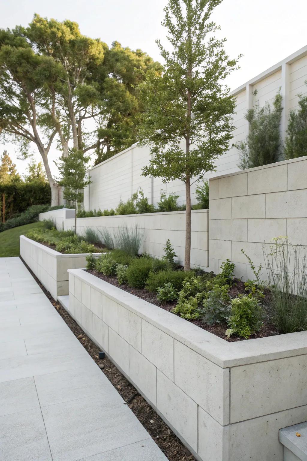 Clean lines and modern design produce a sophisticated retaining wall aesthetic.