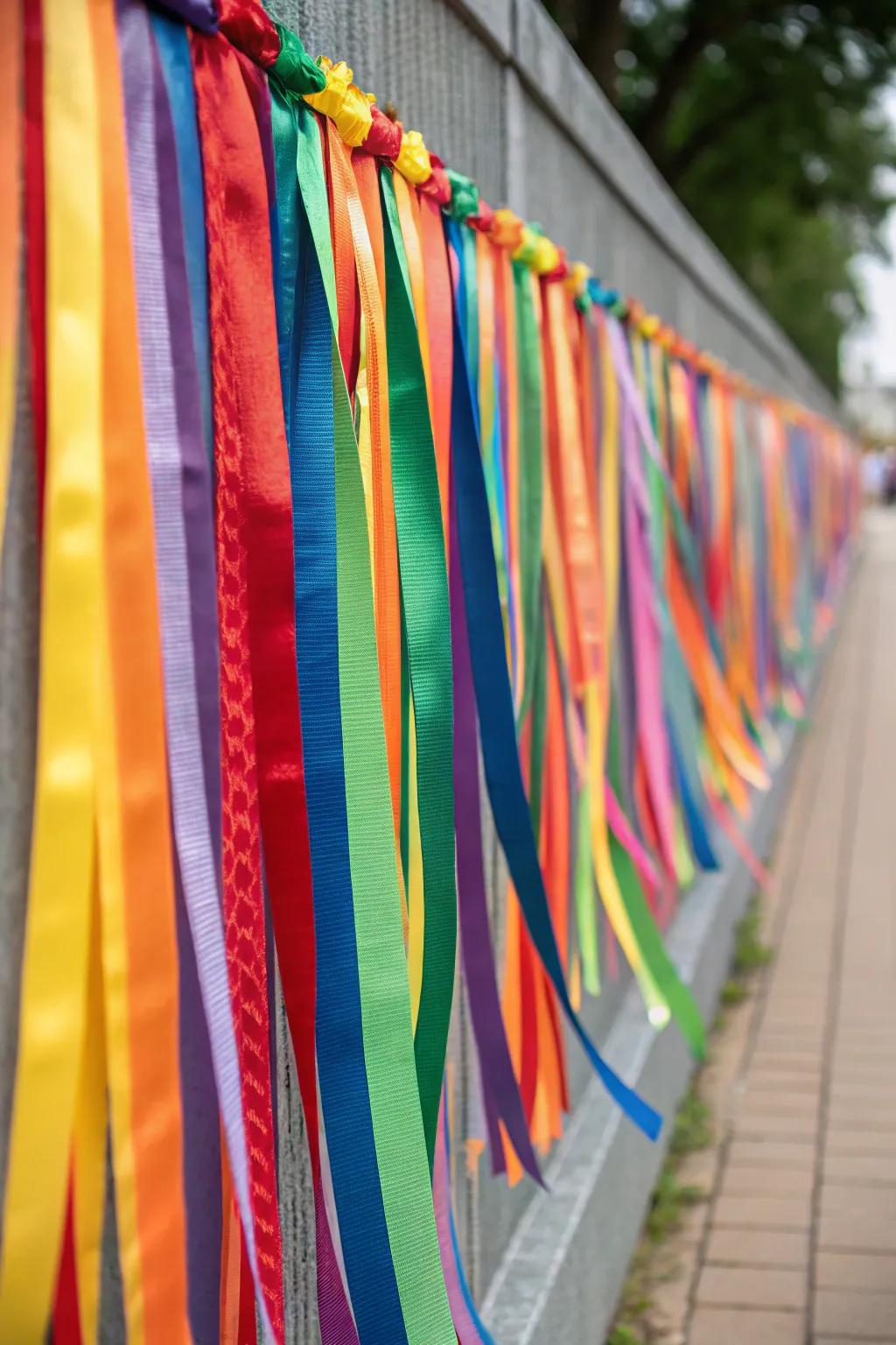 Light up your area using multicolored ribbon stripes.