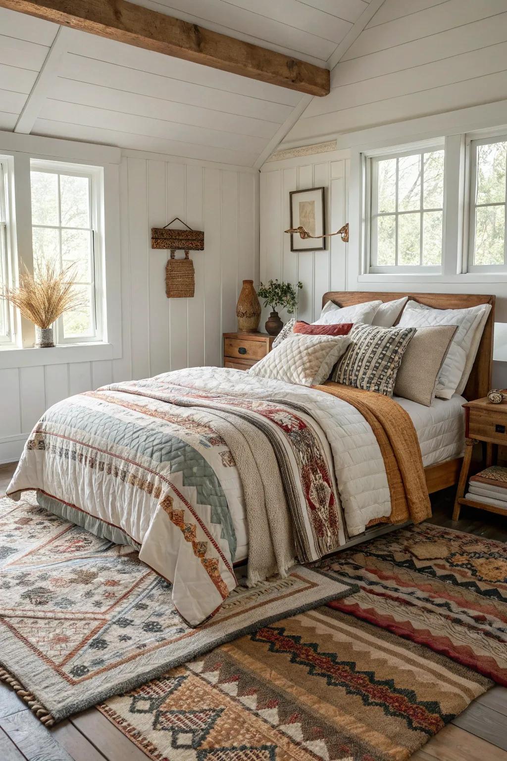 Layered fabrics foster an inviting and warm ambiance.