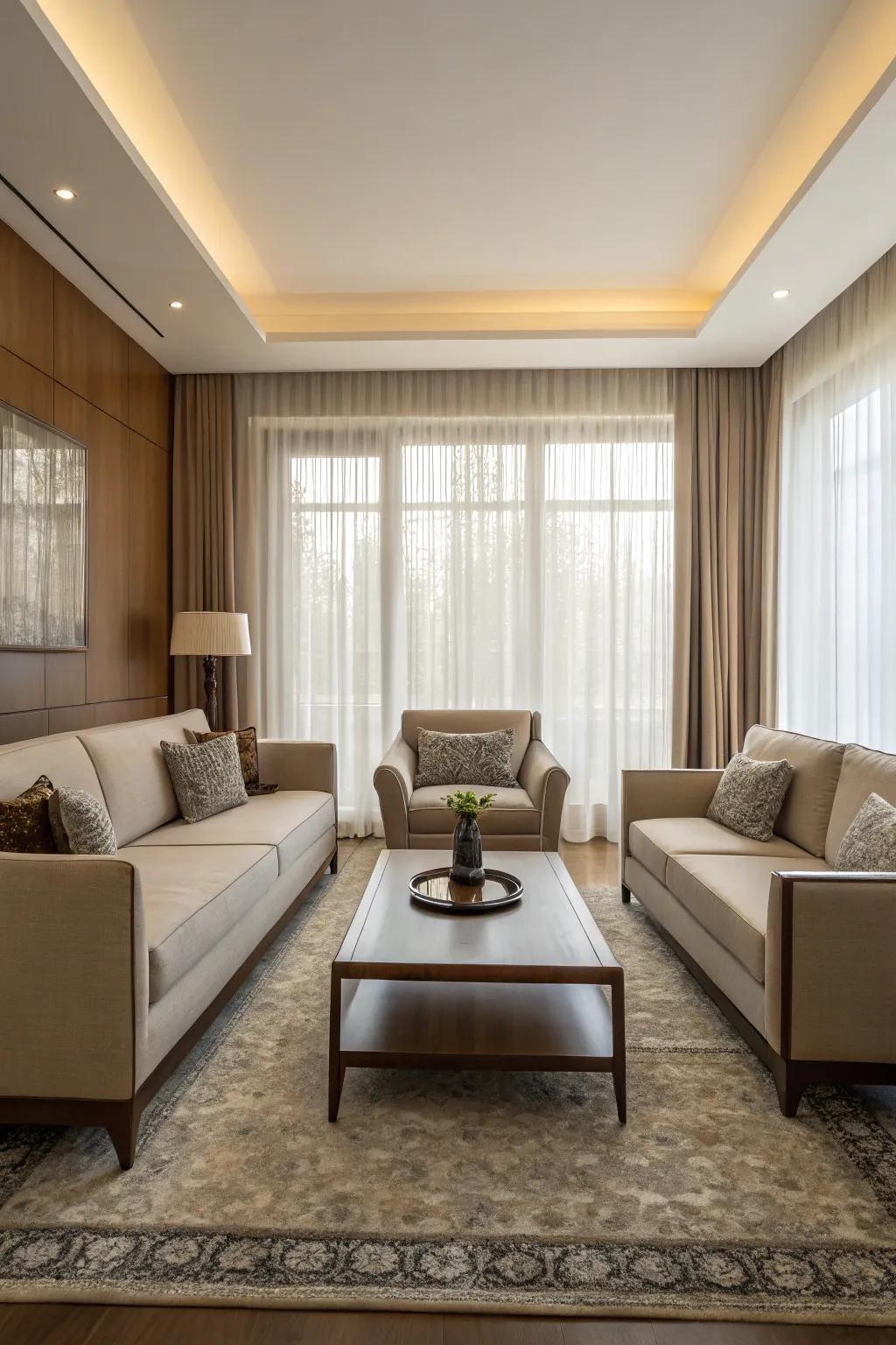 A room where the furniture is arranged symmetrically, creating a balanced design.