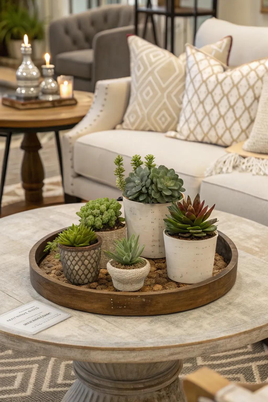 Plants give a refreshing element to your coffee table.