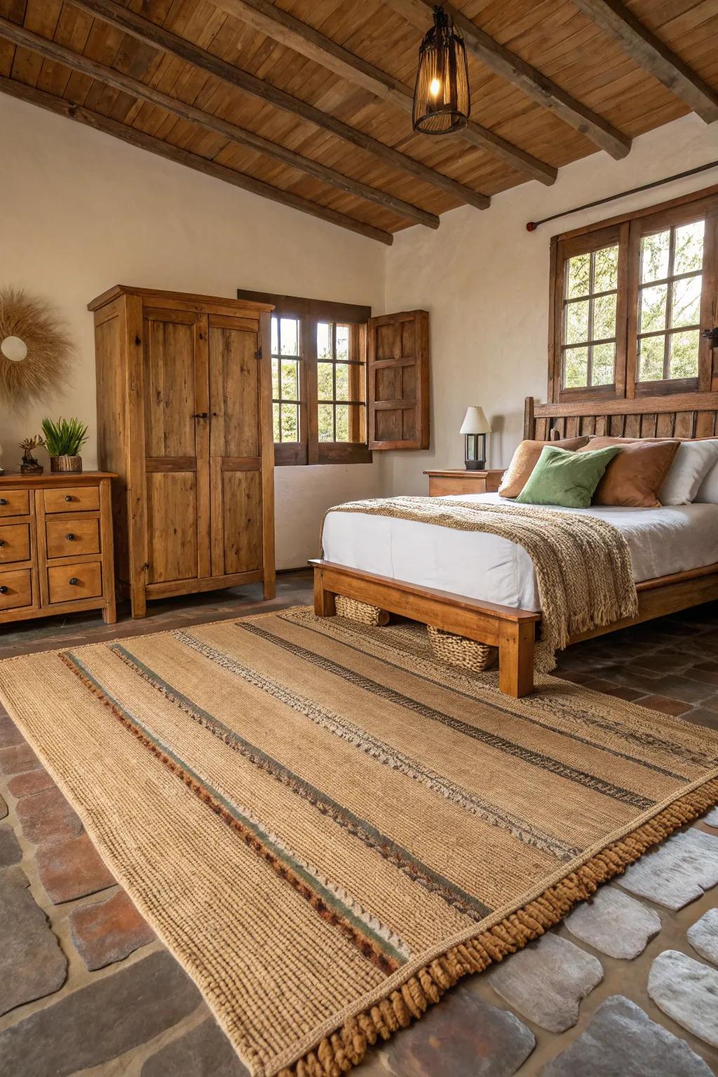 Embrace nature with rustic-themed bedroom rugs.