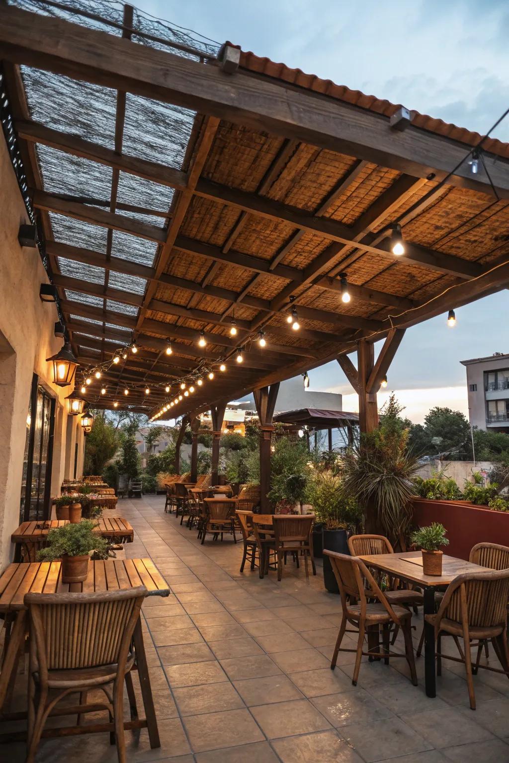 Exposed beams contribute a sturdy, rustic charm.