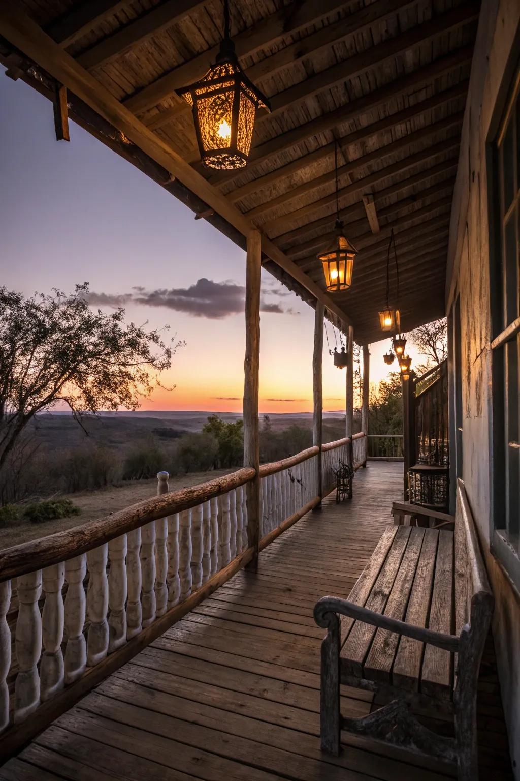 Lamps contribute a warm, enchanting radiance to your porch.