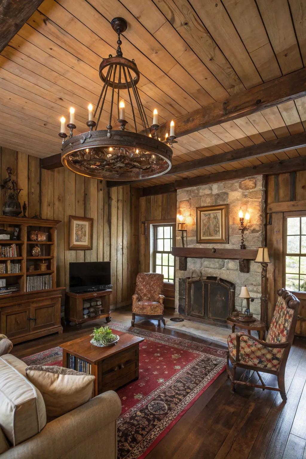 Charming countryside decorations add character to this family room.