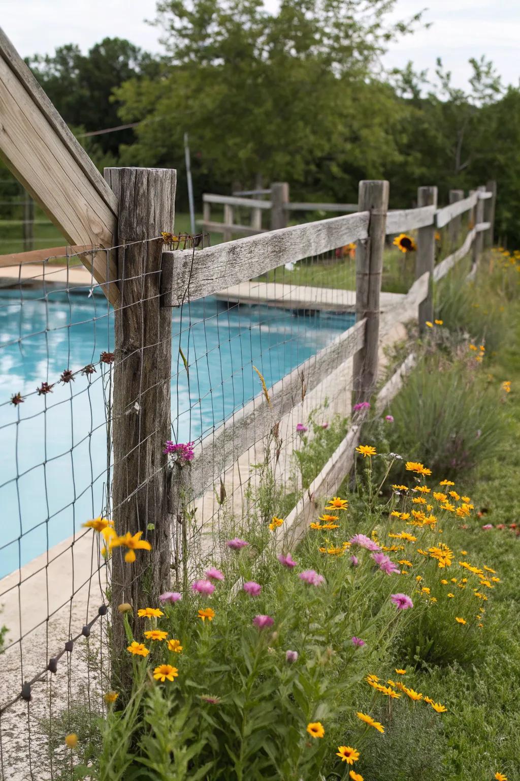 A split-barrier adding rustic charm to the poolside.