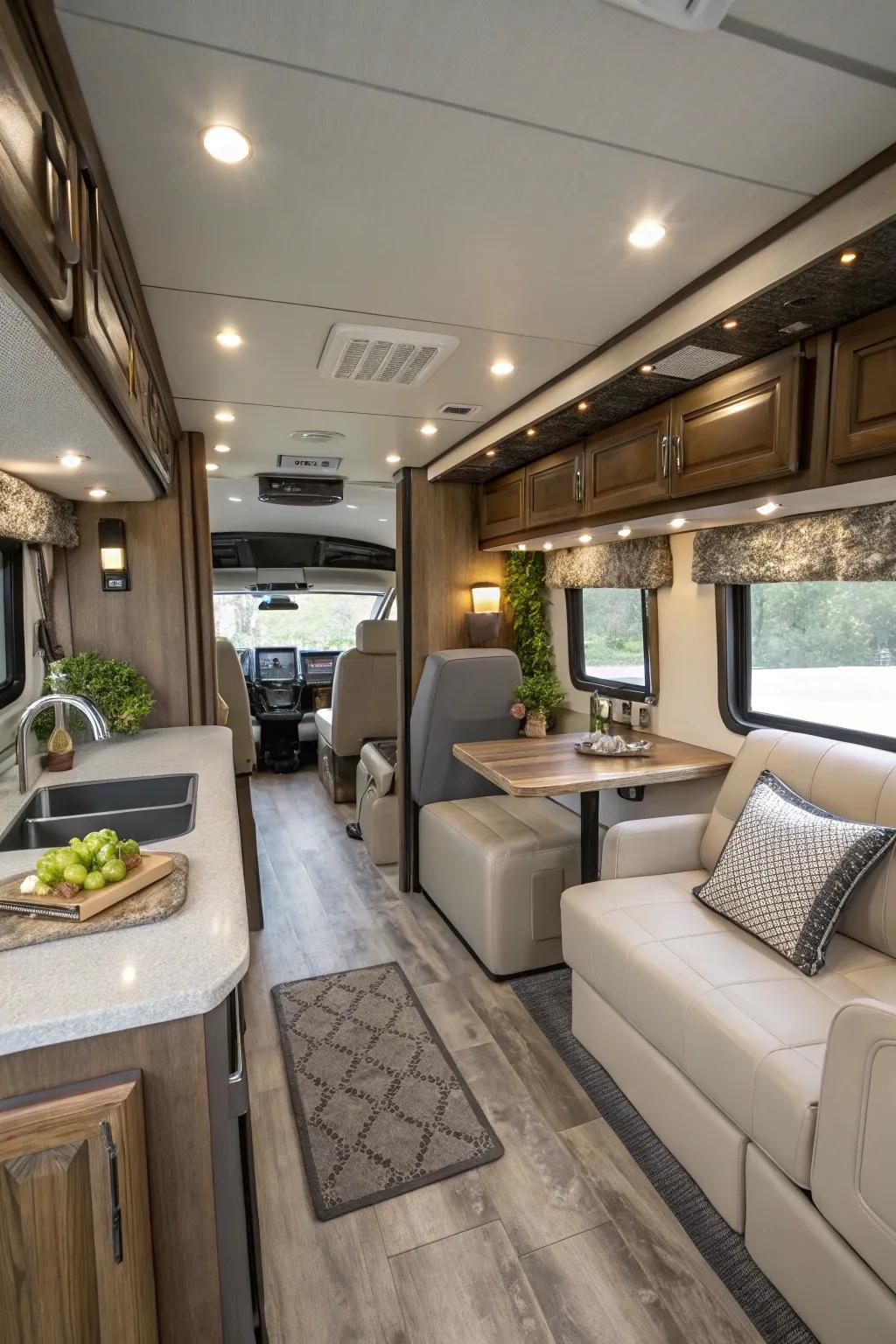 A practical and refined RV layout that maximizes space.