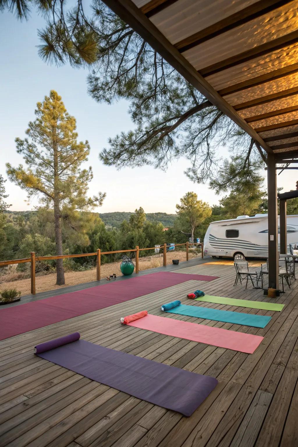 A tranquil yoga deck offering relaxation and community.