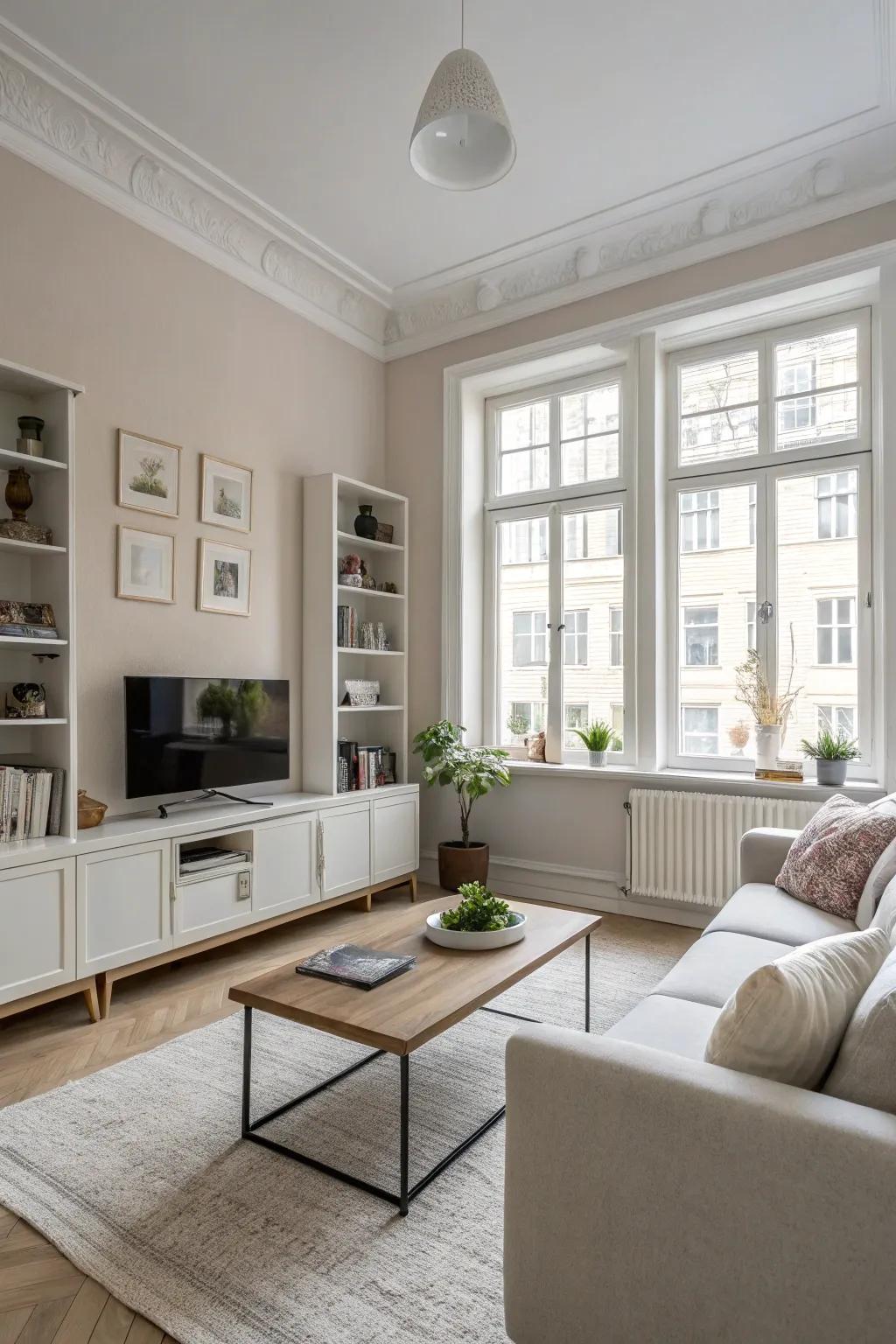 Practical furnishings that combine style with usefulness in a Scandinavian lounge.