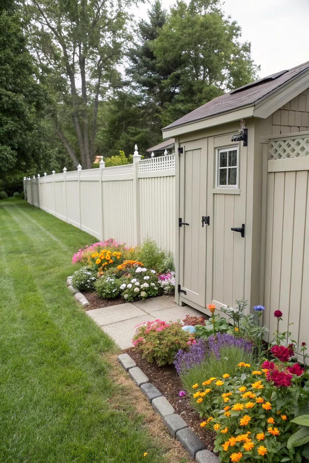 Simple vinyl fencing delivers a neat and durable solution for semi-private spaces.