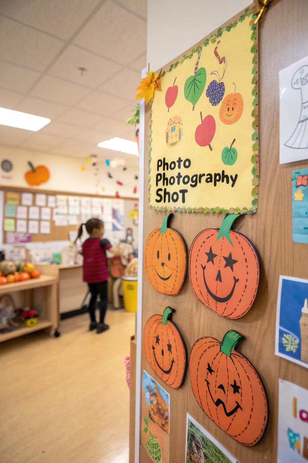A bulletin board displaying a pumpkin patch filled with uplifting messages.