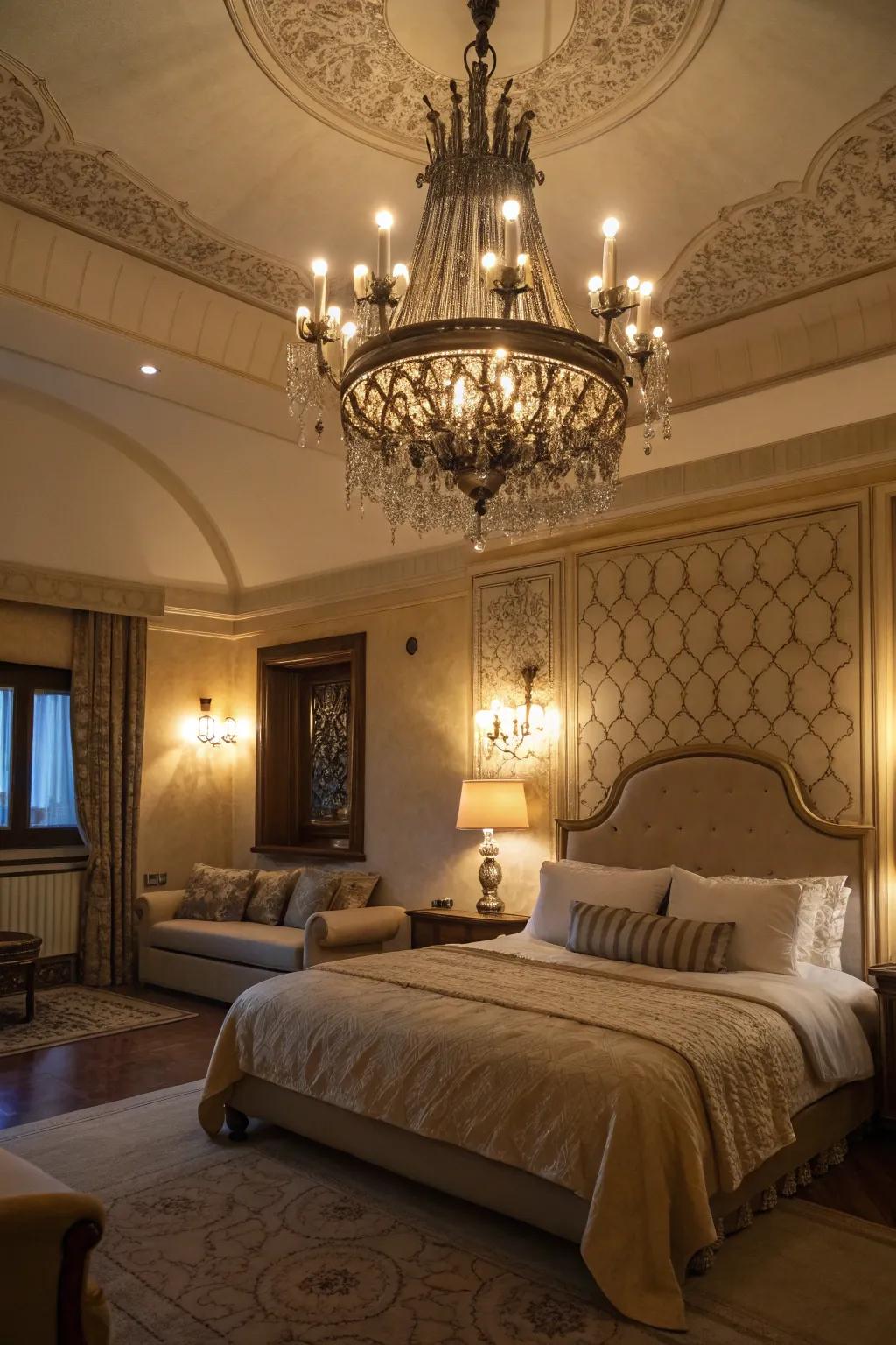 Ambient illumination alters the bedroom's atmosphere.