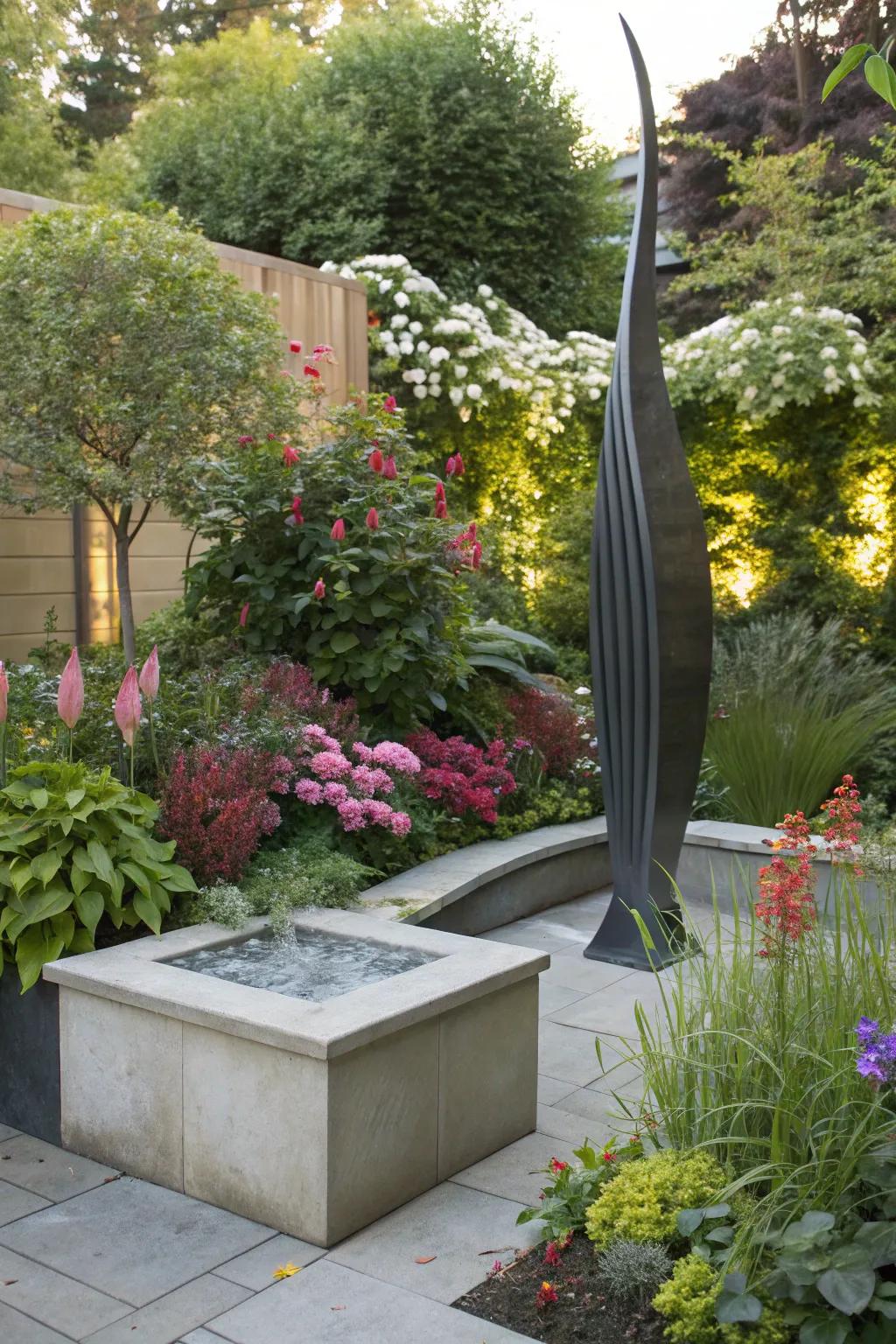 Art pieces contribute an artistic elegance to any garden setting.