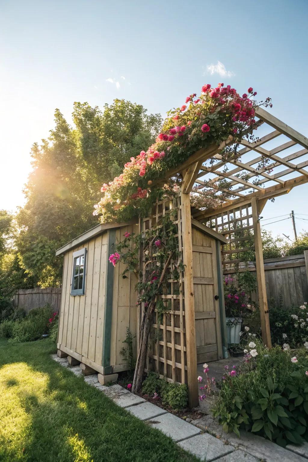 A trellis covered in blooming vines adds a magical feel.
