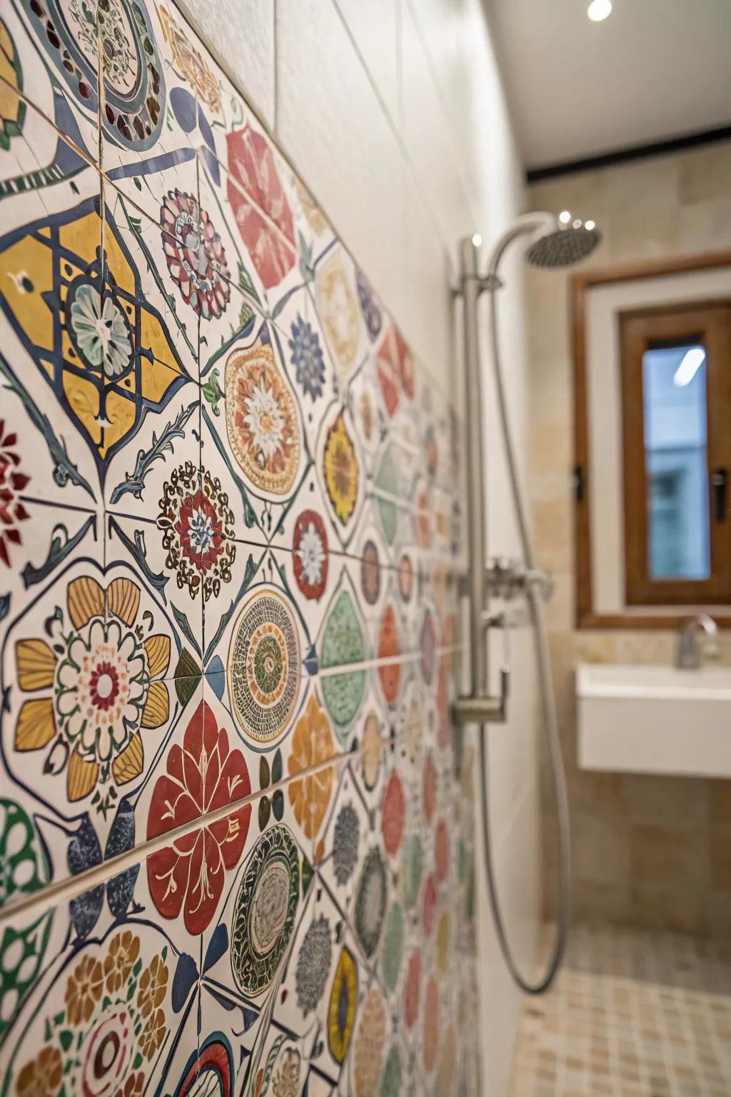 Patterned tiles allow for detailed and artistic shower designs.