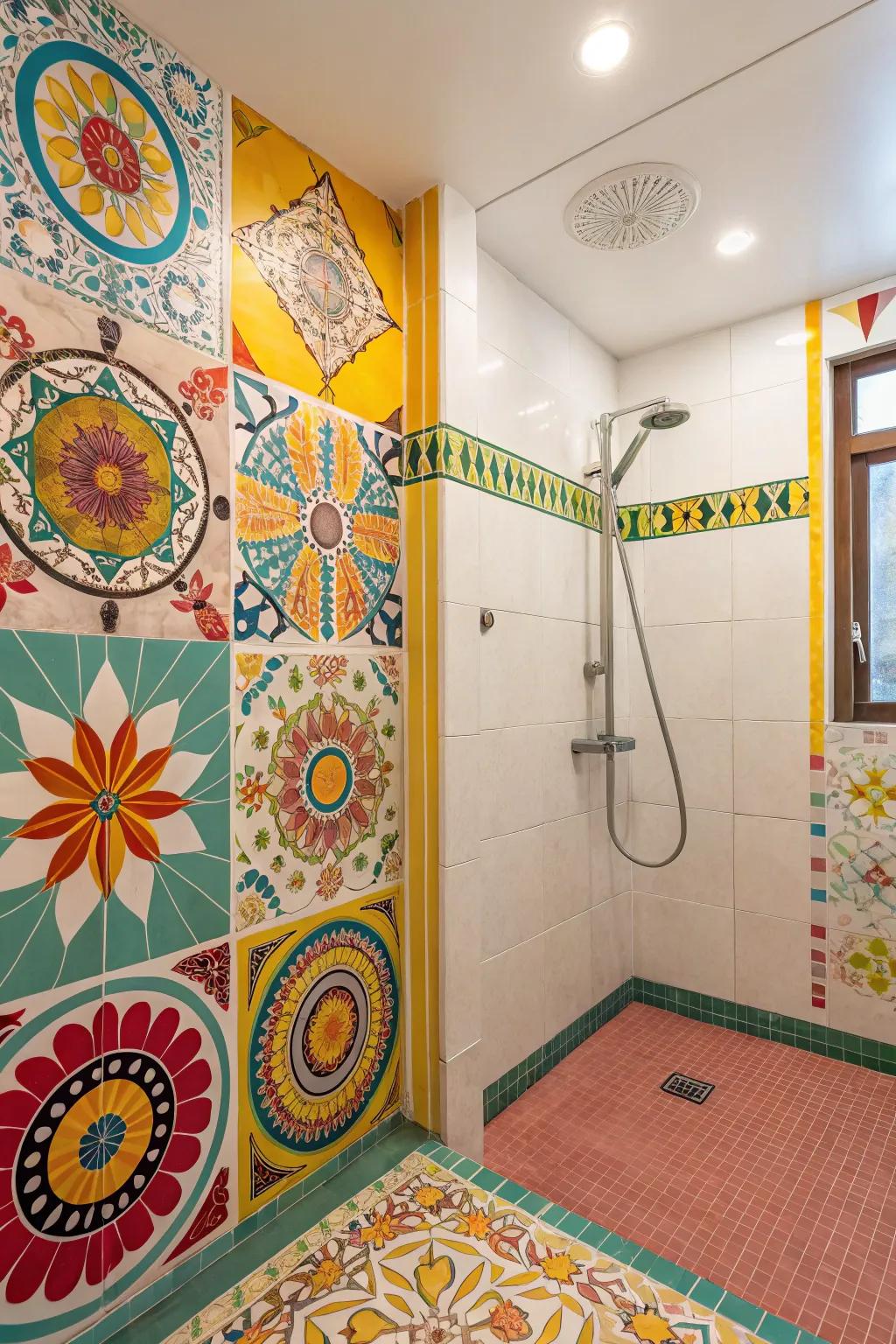 Mosaic tiles add an artistic flair to your shower walls.