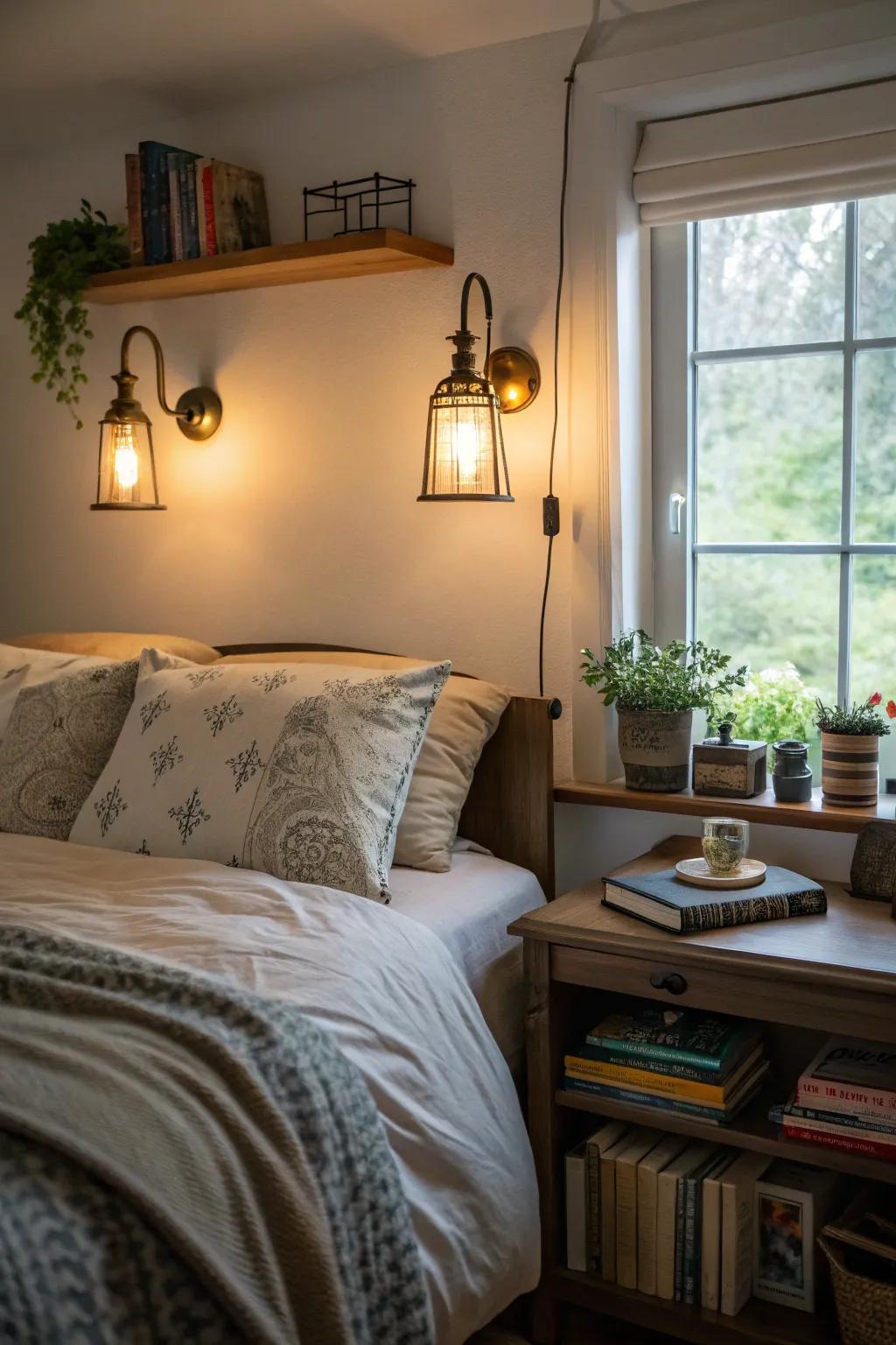 Wall-mounted lights offer a great mix of design and function in the bedroom.