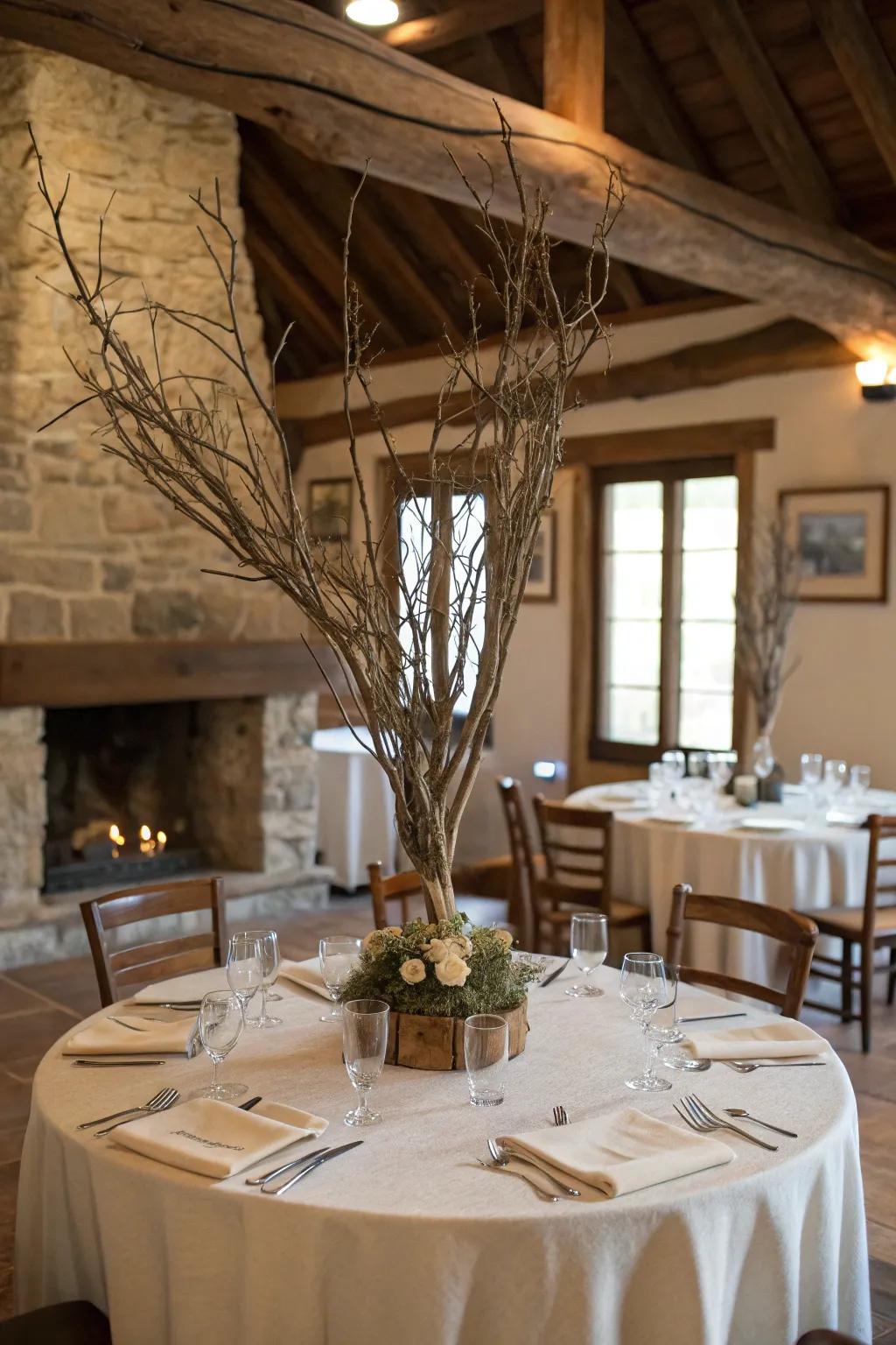 Twigs and limbs make for a natural and rustic centerpiece.