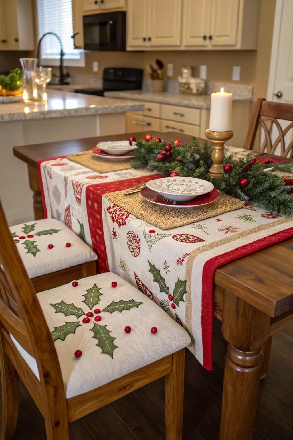 Celebratory weaves append warmth and charm to the cooking area.