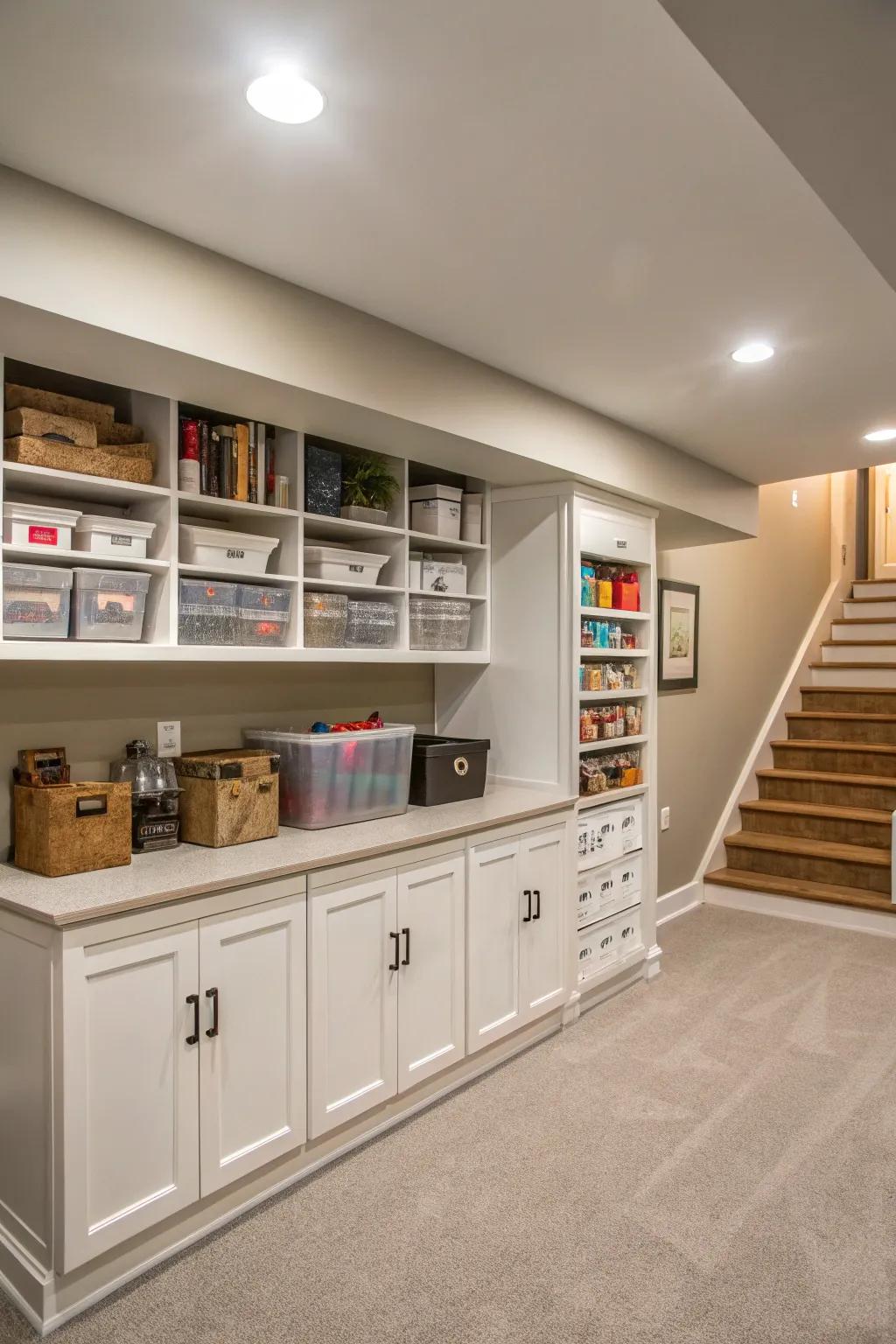 Smart storage solutions to keep your basement organized.