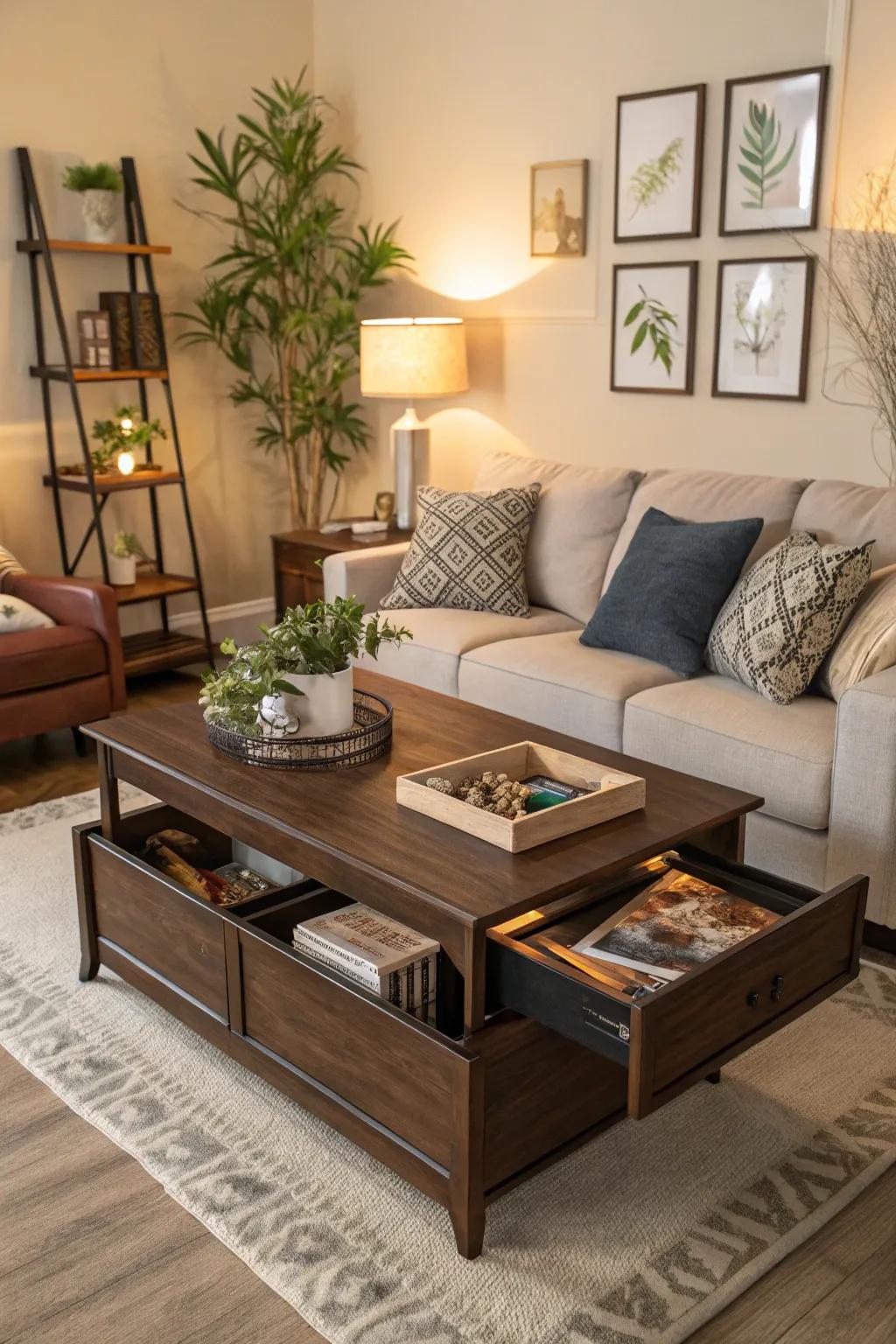 Furniture with multiple uses maximizes space and usability.