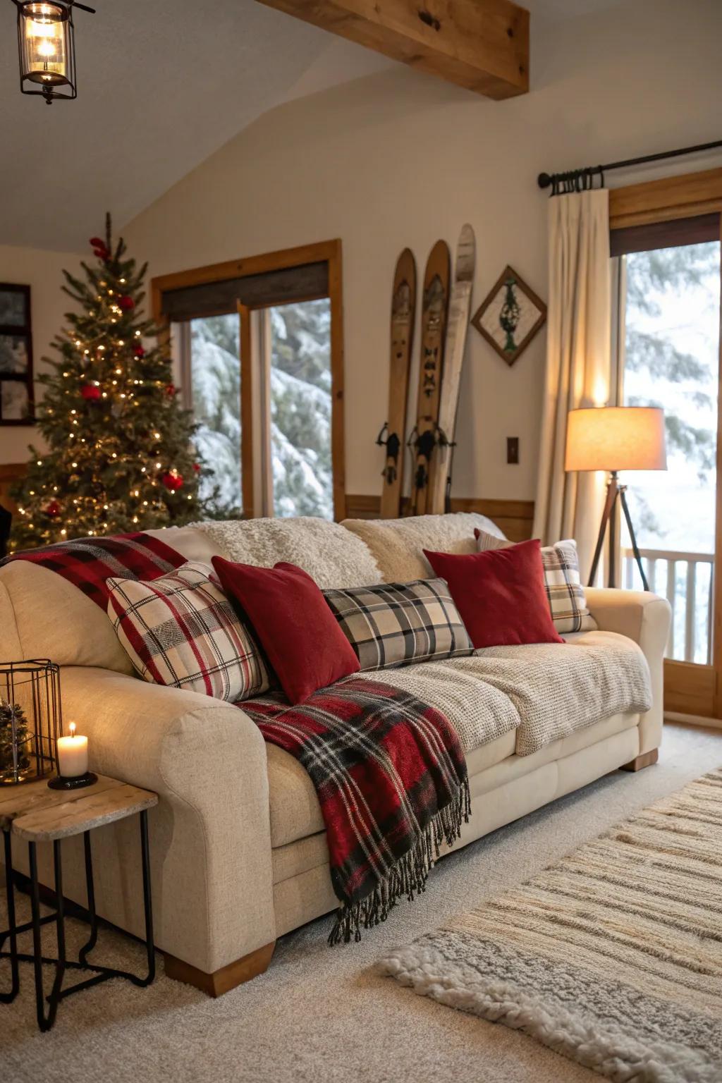 Breathe warmth into your space with plaid patterns for a cozy ski lodge feel.