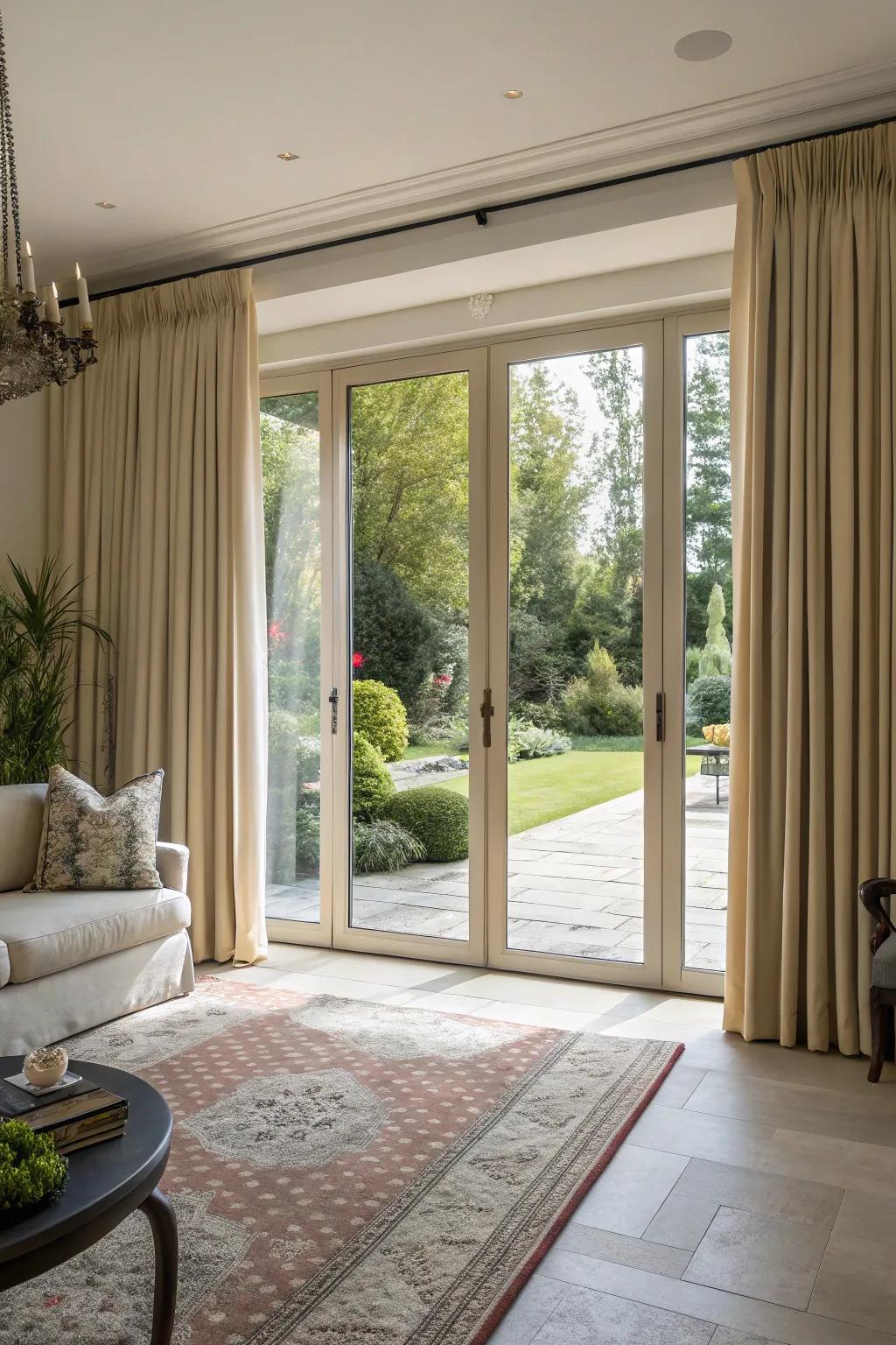 Create drama with floor-to-ceiling curtain coverage.