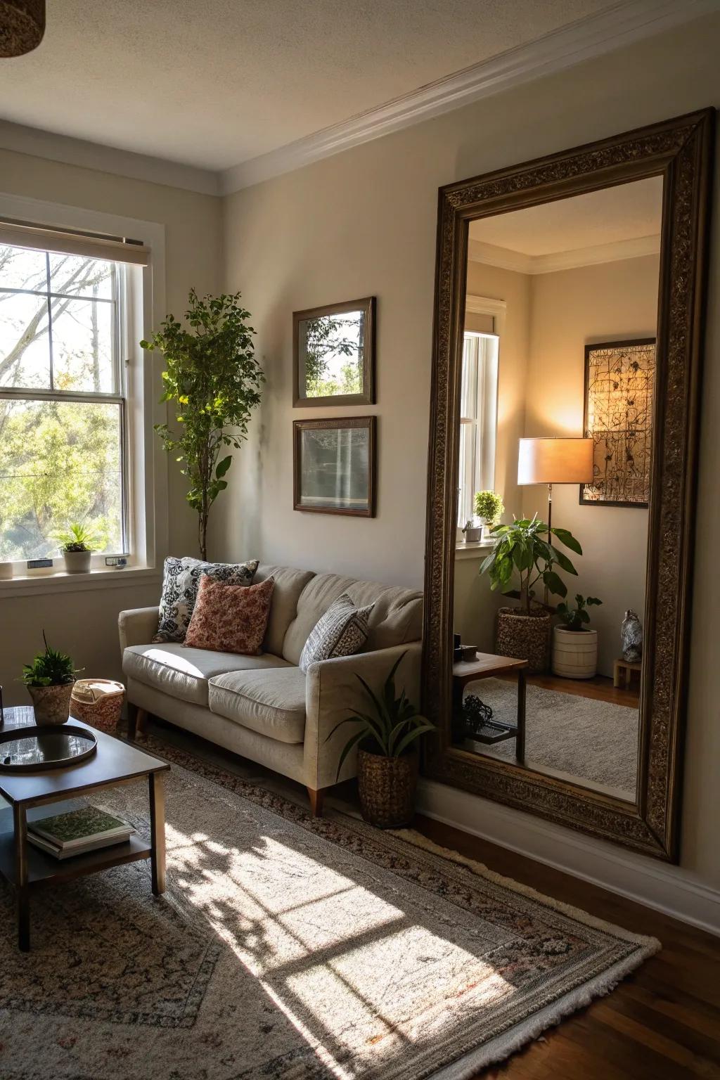 A strategically placed reflector maximizes light and the sense of space.