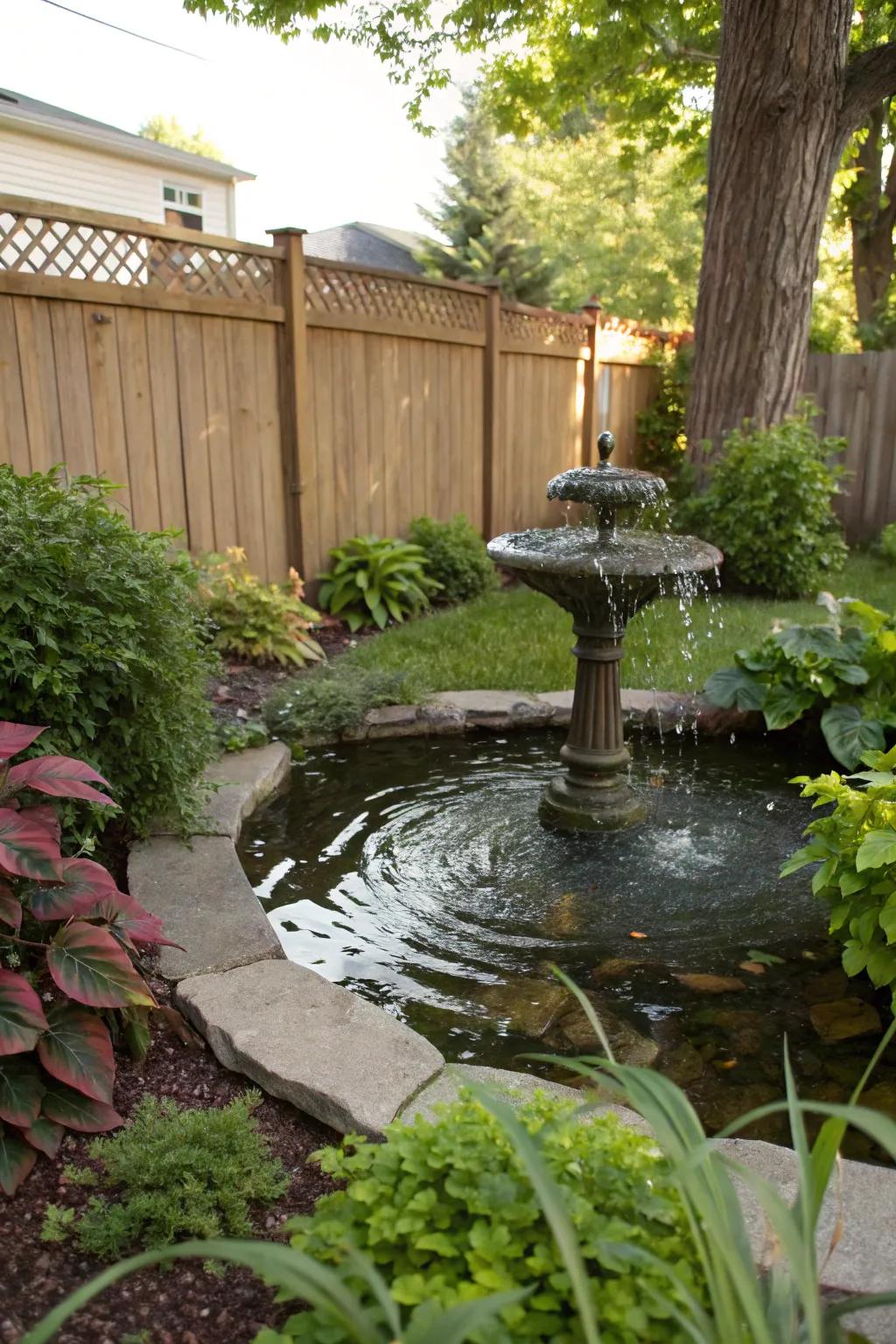 A small fountain infuses serenity and entices wildlife to your backyard.