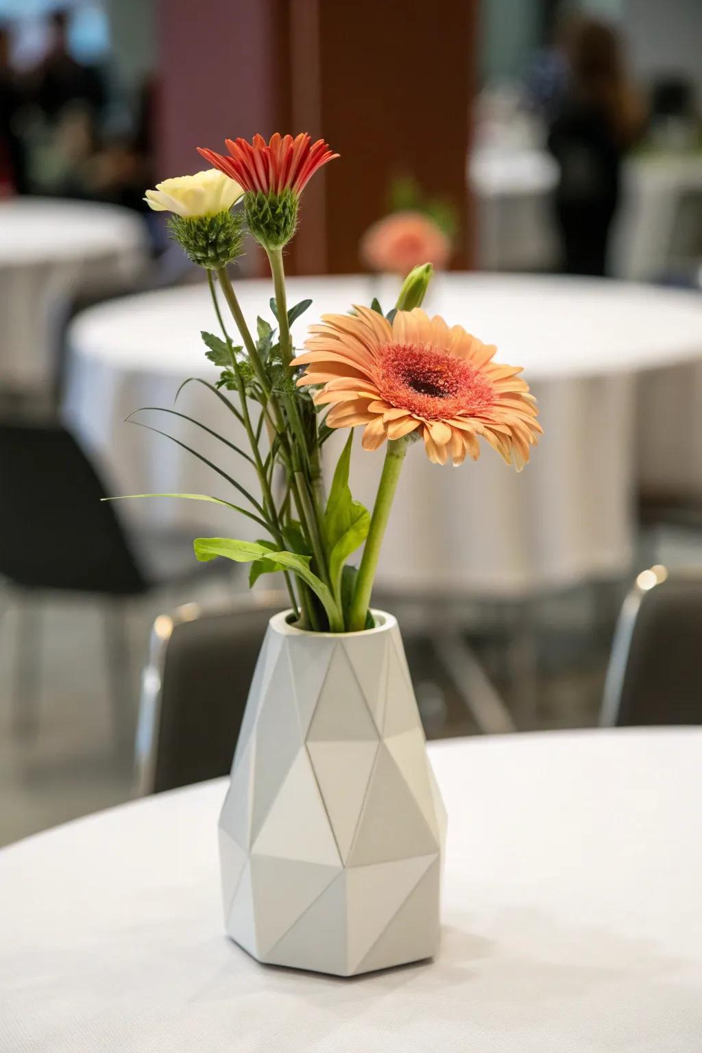 A contemporary centerpiece that creates a statement with minimal features.