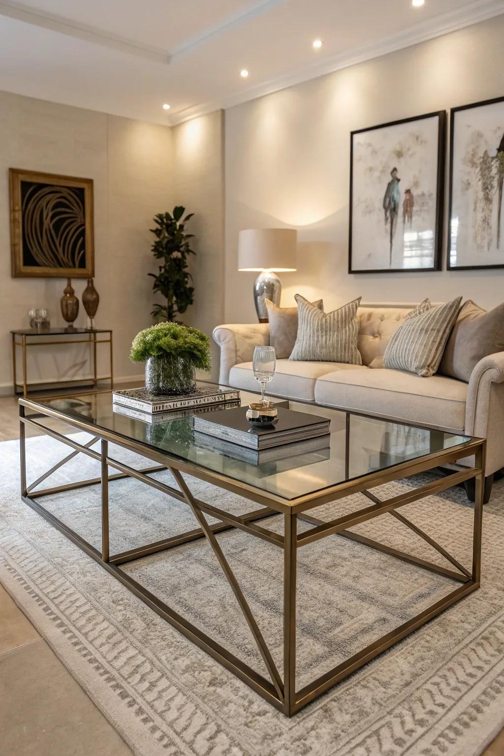 Glass and metal tables introduce an element of sophistication and brightness.
