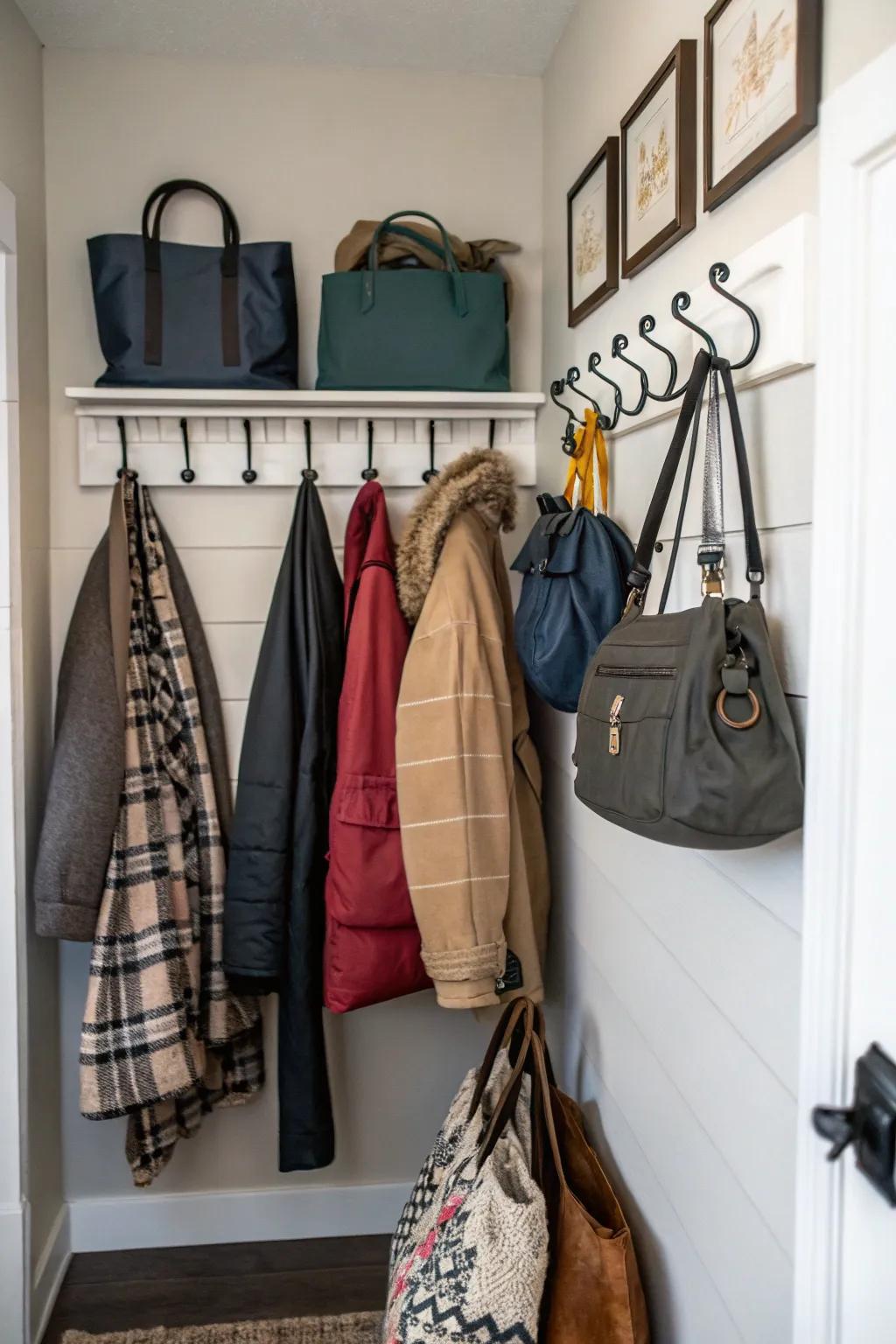 A well-organized hanger array keeps necessities accessible.