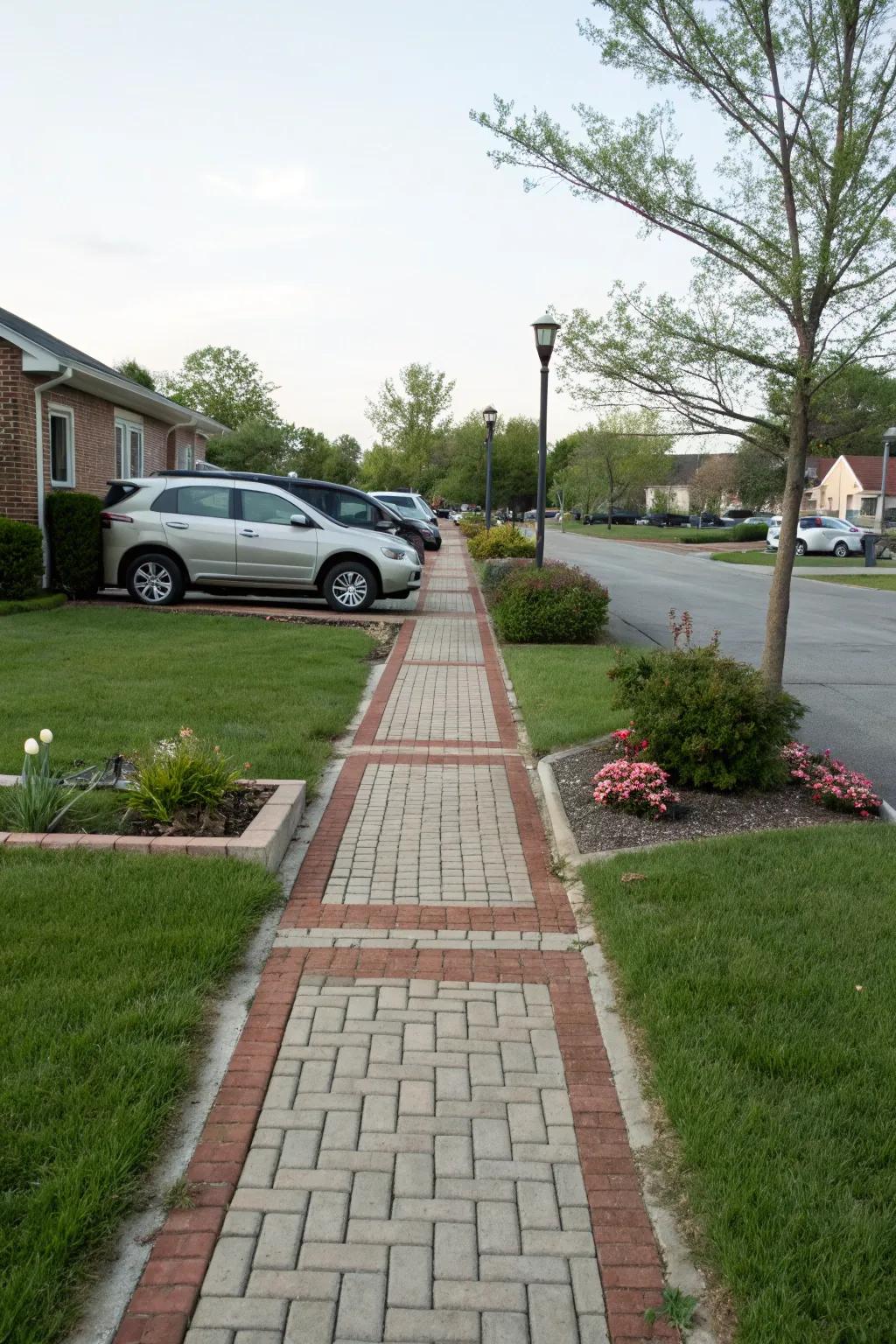 Employ brick routes to define parking and pedestrian zones.