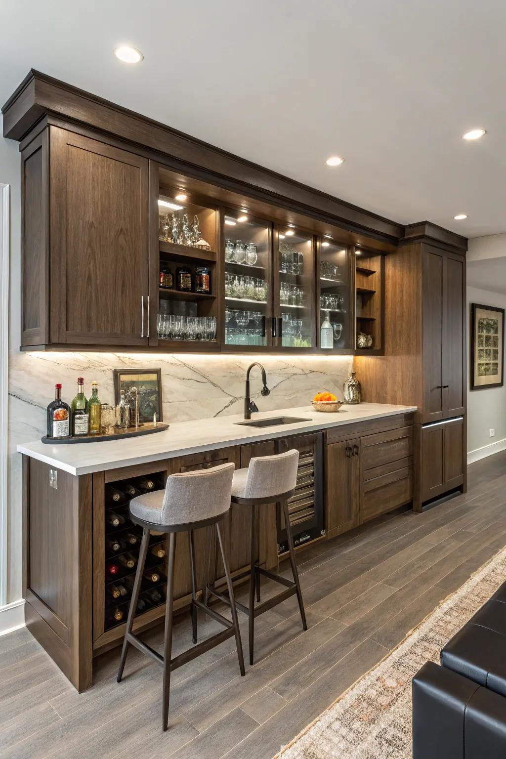 An integrated kitchen bar allows for a balanced and effective application of space.